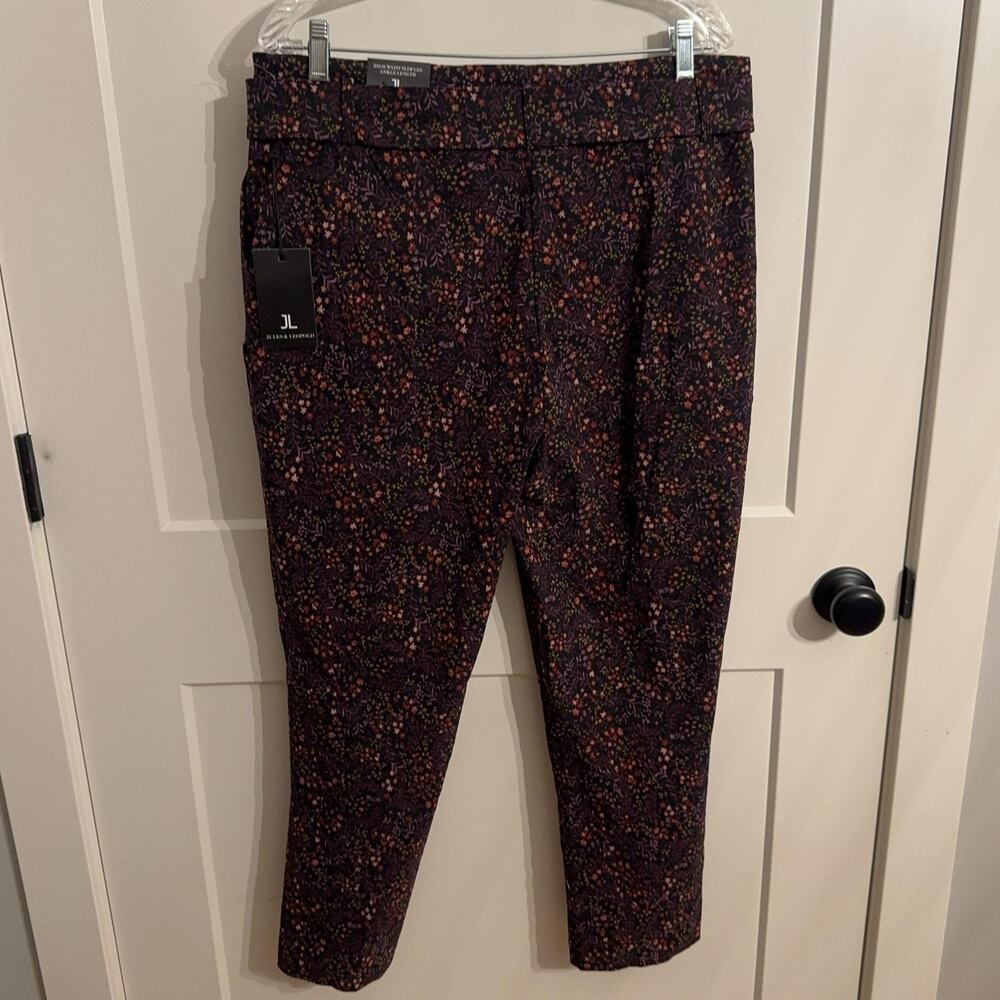 Jules & Leopold Dress Pants Sz XL Black Floral Ponte High Waist Tie Belt Ankle - Picture 10 of 10